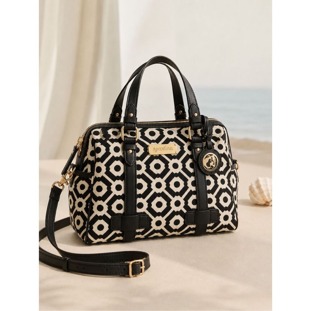 Spartina 449 Daufuskie Island handbag made from linen with black leather | Coast